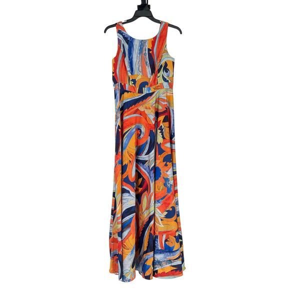 Nicole Miller New York Size 10 Silky Long Dress Colorful Artsy Feminine Flowy - Picture 1 of 3